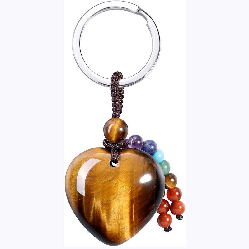 Portachiavi in Cristallo a Forma di Cuore di Quarzo Rosa Naturale con Fascino di Pietra Curativa dei 7 Chakra per Donne Ragazze