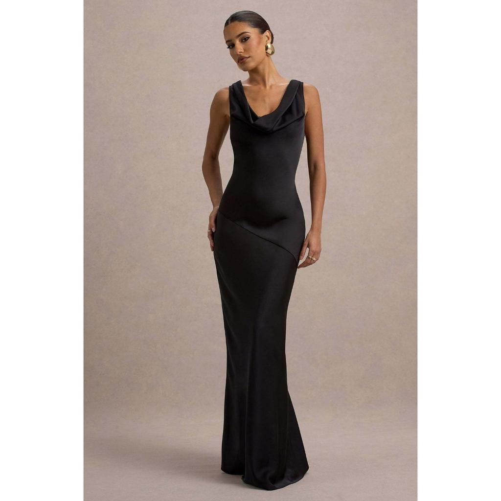 New Elegant Satin Mermaid Bodycon Backless Sexy Evening Prom Dress for Women, Cross-Border Cocktail Party Gown