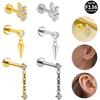 Korean-European F136 Titanium Zircon Pendant Lip and Ear Bone Stud Earrings, G23 Titanium Cool Style.
