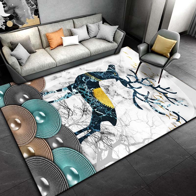 3D Cartoon Nordic Elk Reindeer Area Rug,Carpet Rug for Living Room Bedroom,Child Play Non-slip Floor Mat Sofa Doormat Decoration