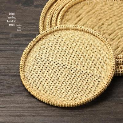 Round Bamboo Fruit and Dumpling Plate - Flat-Bottomed Winnowing Basket & Drying Dessert Tray