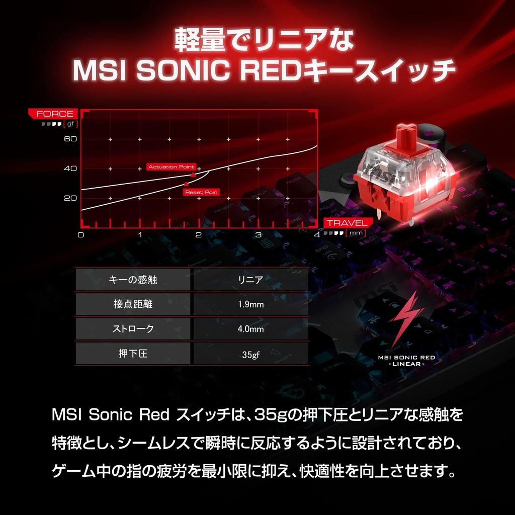 MSI VIGOR GK71 SONIC JP Gaming-Tastatur, SonicRed-Schalter KB596