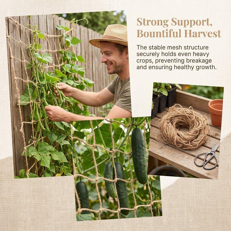 Jute Trellis Netting for Climbing Plants 3.3X 6.6Feet Heavy Duty Plant Support Net for Cucumber Vine, Fruits & Vegetables Tomato
