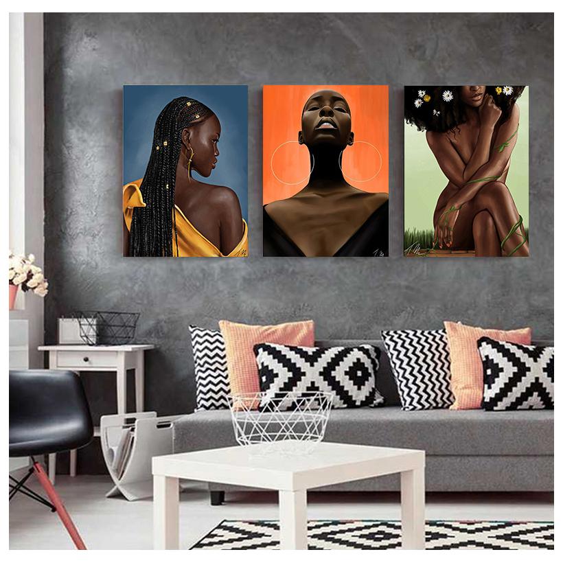 African Art Black Girl Woman Portrait Painting On Canvas Cuadros Poster and Print Scandinavian Wall Art Picture for Living Room