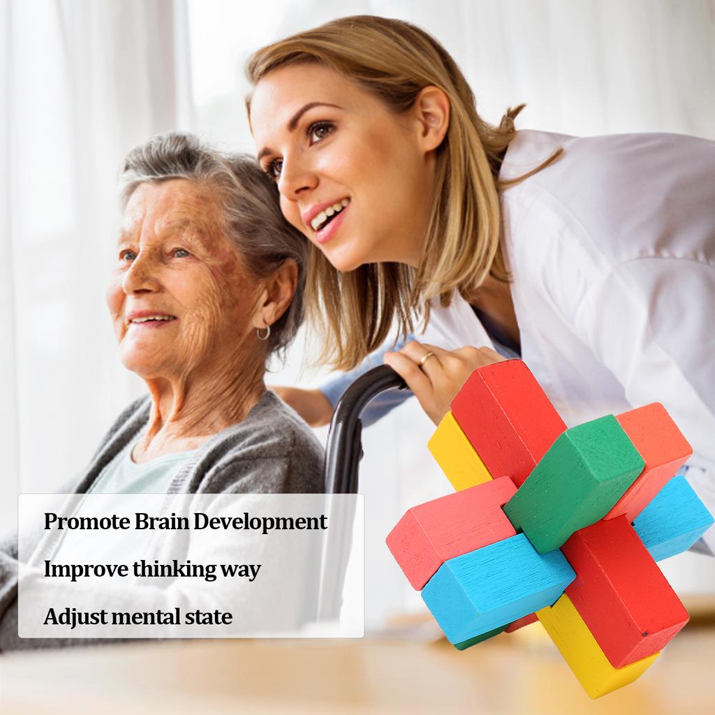 6 In 1 Wooden Brain Puzzle Teaser Toys Lock Intellectual Puzzle Brain Games for The Aged Adults