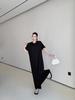 61035# Stylish Women's Over-the-Knee Slimming T-Shirt Dress - Simple, Modern, Short-Sleeved, and Loose-Fitting