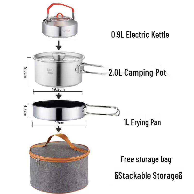OEING Outdoor 304 Stainless Steel Camping Cookware Set