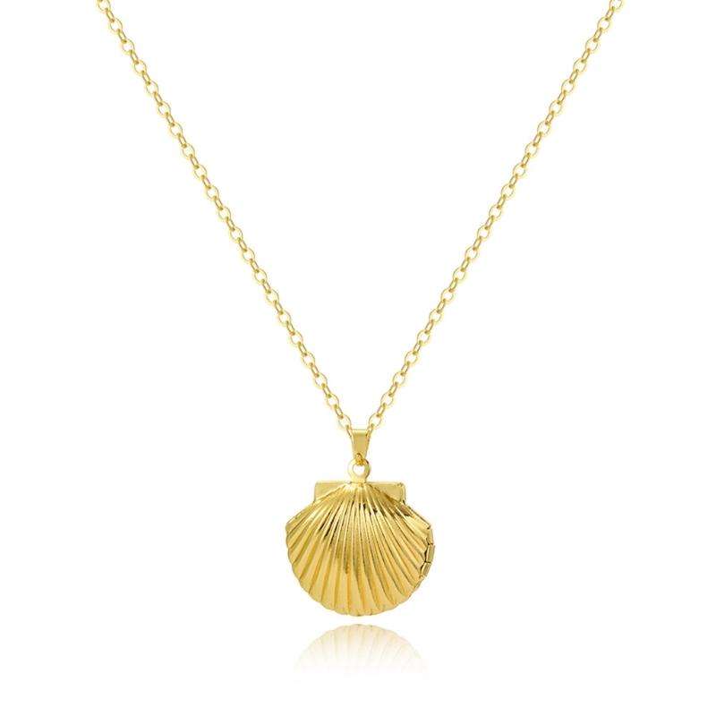 

Seashells Locket Necklace DIY Photo Pendant Neck Chain Fashion Neckwear Beautiful Women Neck Jewelry Gift for Girls Lady