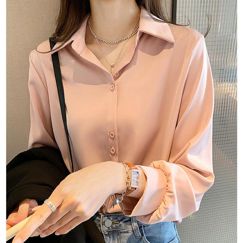 Solid Color Elegant Casual Long Sleeved Shirts Fashion New Slim Comfortable Turn-down Collar Top Women's Clothing 2023