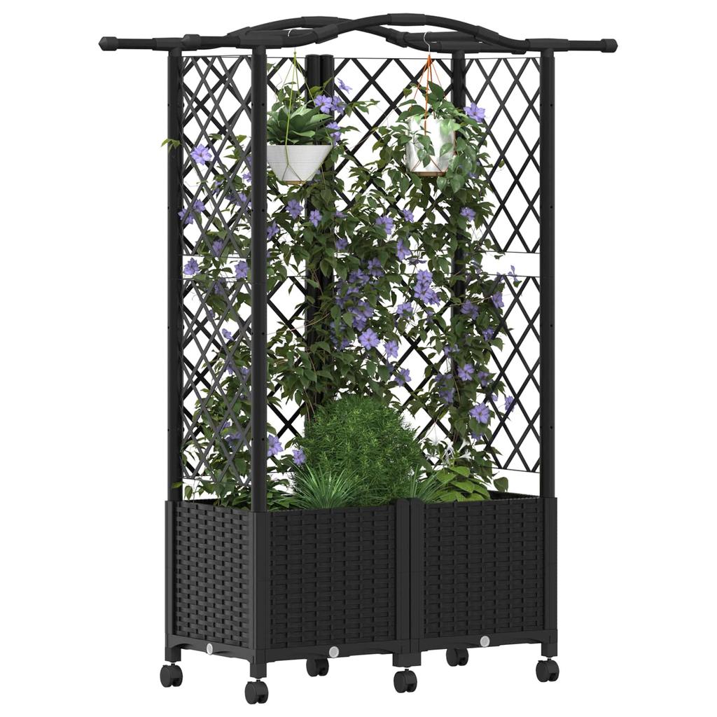 Raised Garden Bed with Trellis and Roof Black 122 X 40 X 144 Cm PP