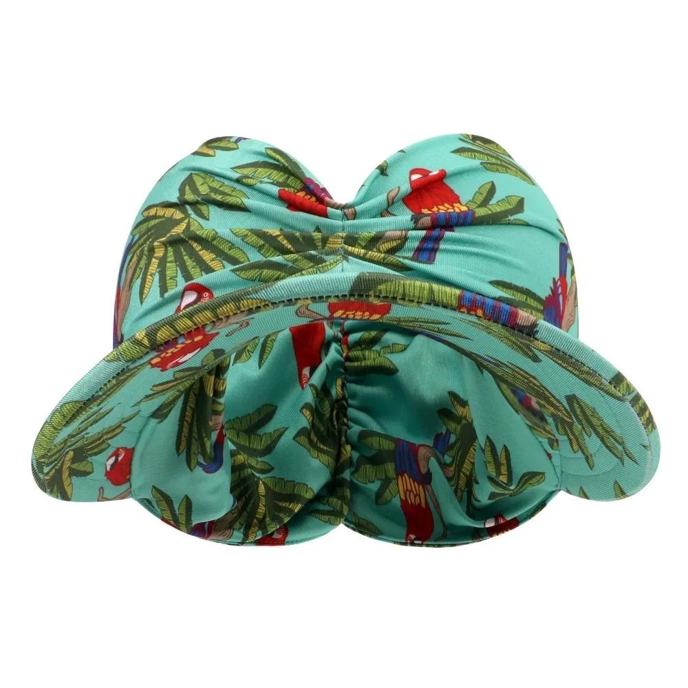 Fashion Anti-UV Summer Visors Hat Empty Top Breathable Empty Top Hat Wide Large Brim Flora Printing Sun Hat Woman