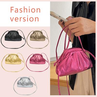 Women Crossbody Shoulder Bag Fashion Pleated Dumpling Crossbody Bag Sparkly PU High-Capacity  Lightweight Party Gathering
