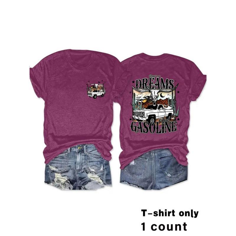 

Женская футболка с коротким рукавом и принтом в стиле вестерн, свободная модная футболка с коротким рукавом XXL красный/фиолетовый