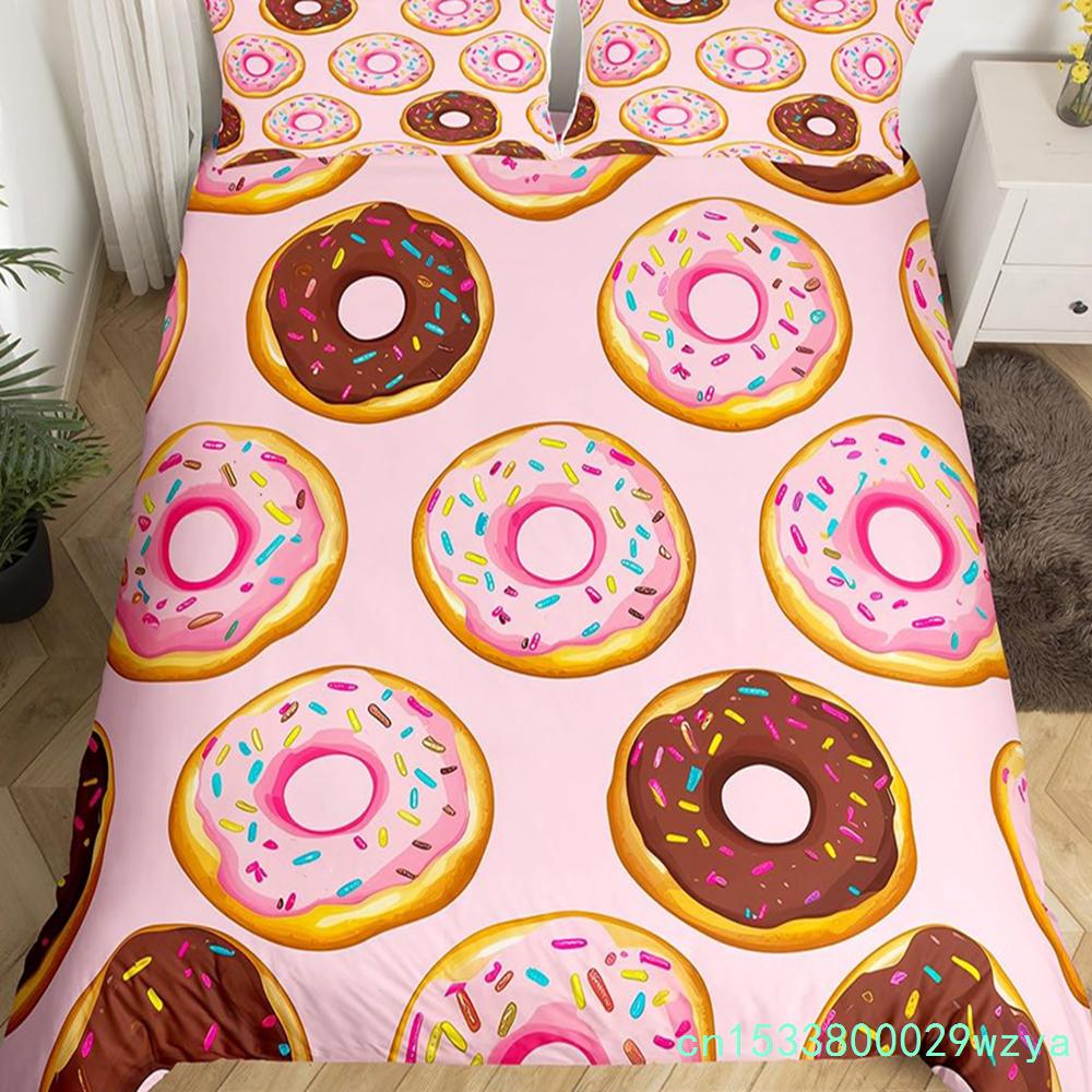 Donuts Bedding Duvet Cover Chocolate Doughnut Bedding Set Black White Comforter Cover Microfiber Whimsical Dessert Quilt Cover