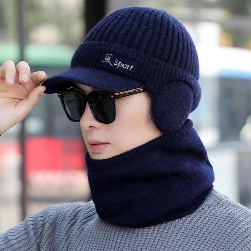 Men's Hats for Men's Winter Plus Velvet Thickened Knitted Wool Hats for Cycling Warm Cotton Hats for Windproof Baseball Caps for Thickened Warm