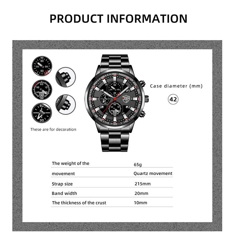 Mens Sports Watches Men Business Stainless Steel Quartz Watch Man Casual Calendar Luminous Clock