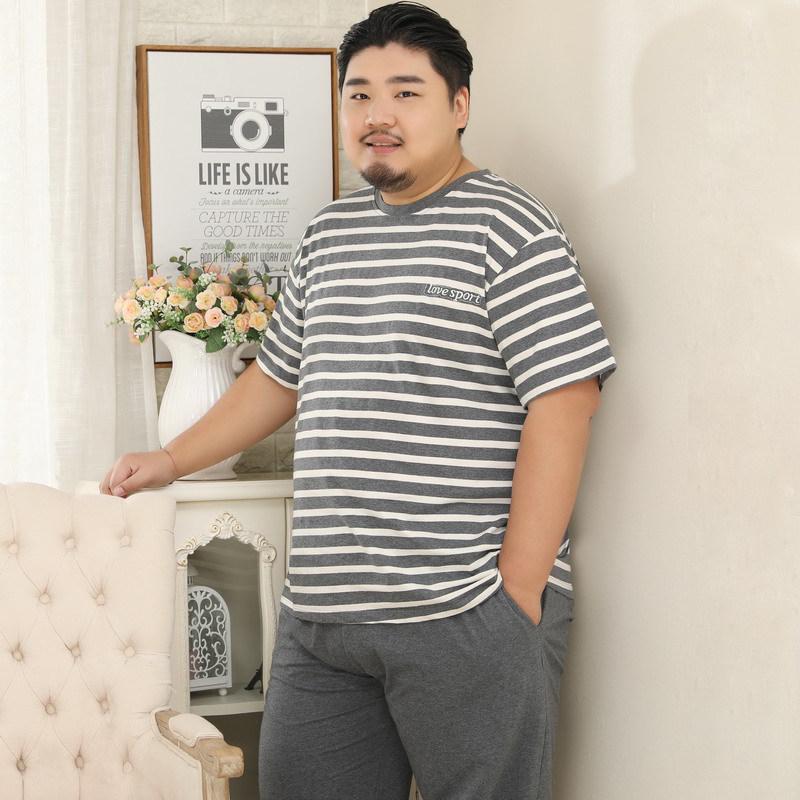 Mei Ji Yun Men's 5XL Pure Cotton Pajama Set - Short Sleeve Top & Long Pants, Plus Size, Round Neck