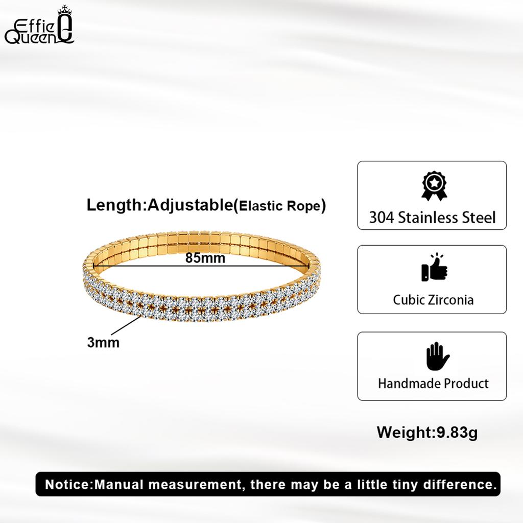 EFFIE QUEEN Edelstahl 18 Karat Gold Doppellagiges Zirkonia Tenniskettenarmband Idealer Schmuck für Frauen Hochzeitsfeier STKB15