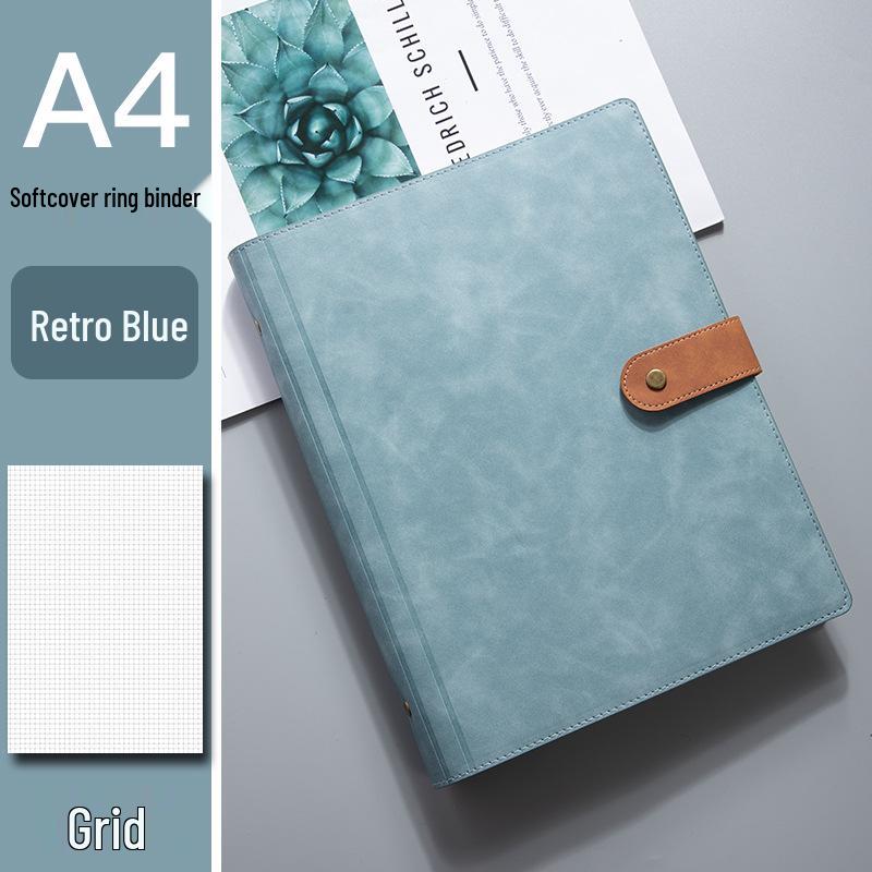 A4 Retro Leder Notizbuch mit Magnetverschluss - Unifarbe, Herausnehmbares kariertes Notizbuch