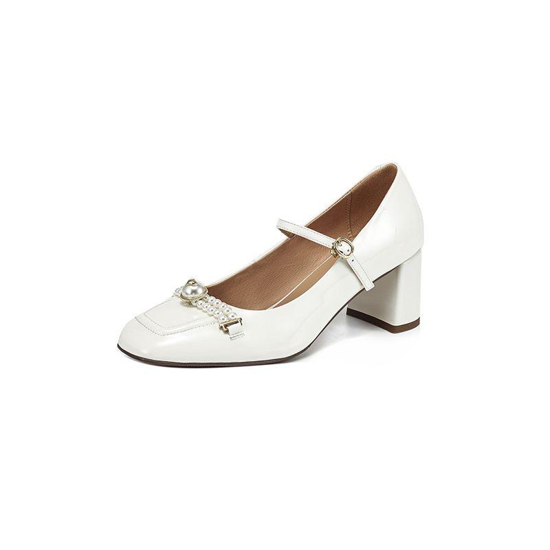 

Krazing Pot Туфли-лодочки из овчины с острым носком и средним каблуком. Осенне-летняя обувь. Женские туфли Мэри Джейн с пряжкой. Модные разноцветные туфли-лодочки. 41 слоновая кость