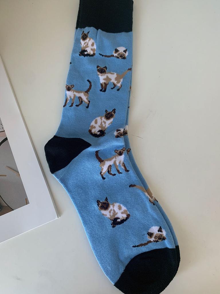 CHAOZHU 1 pár modré kreslené siamské kočky roztomilé krásné bavlněné pletené módní dámské pánské unisex streetové žakárové ozdobné ponožky