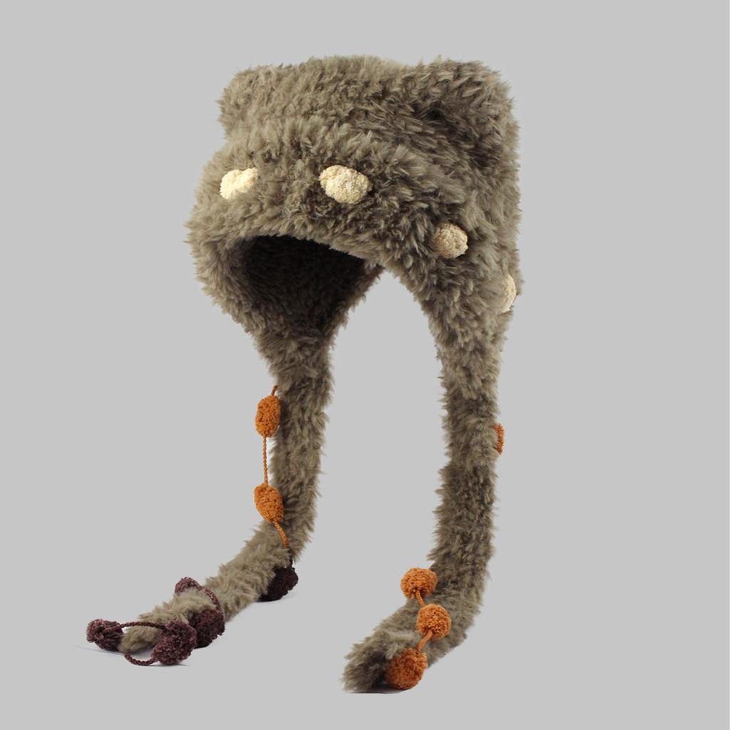 

Cute Bear Earmuff Beanie With Warm Polyester Knitting For Winter Cozy Wear хакі