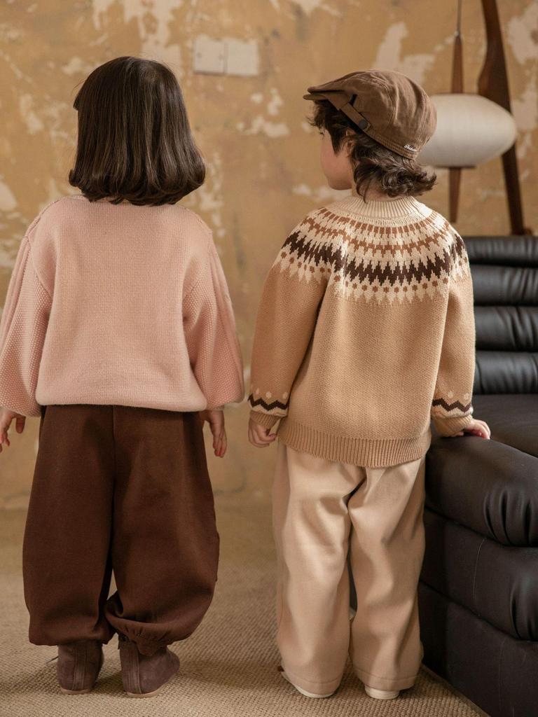 Rundhals Jacquard Strickpullover für Jungen & Mädchen - Winterverdickt für kleine & mittelgroße Kinder 2025