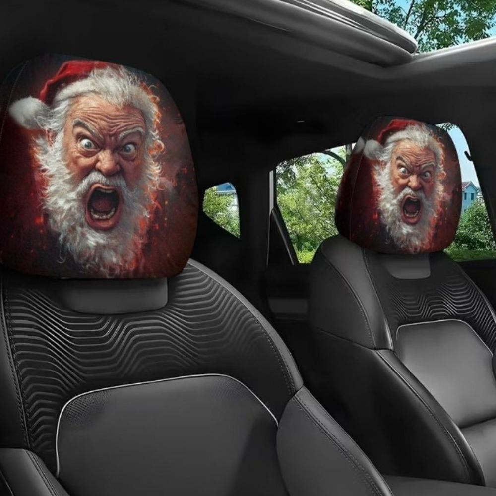 2PCS Cartoon Santa Claus Car Headrest Cover Elastic Headrest Cover Christmas Decoration