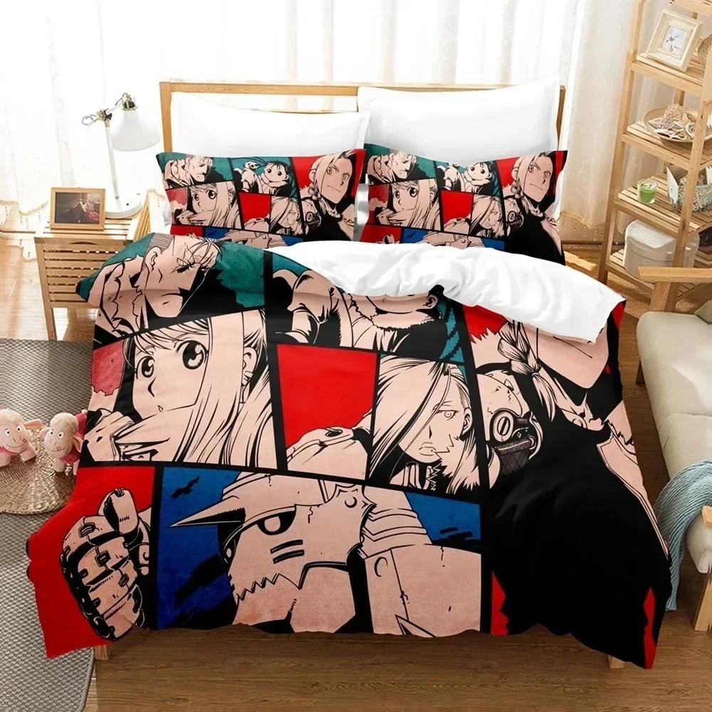

Anime Fullmetal Alchemist Bedding Set Duvet Cover Sheet Printed Bed Set Pillowcase Bed Full Queen King Size Comforter Bedroom 135x200cm
