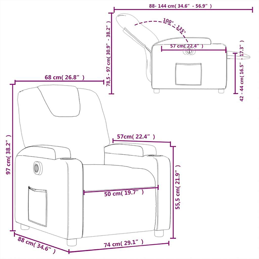 Electric Recliner Chair Cream Fabric