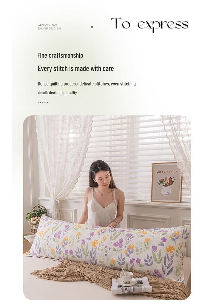 Washable Cotton Long Pillowcase 48x150cm - Single Piece Cover for Double Pillow Core