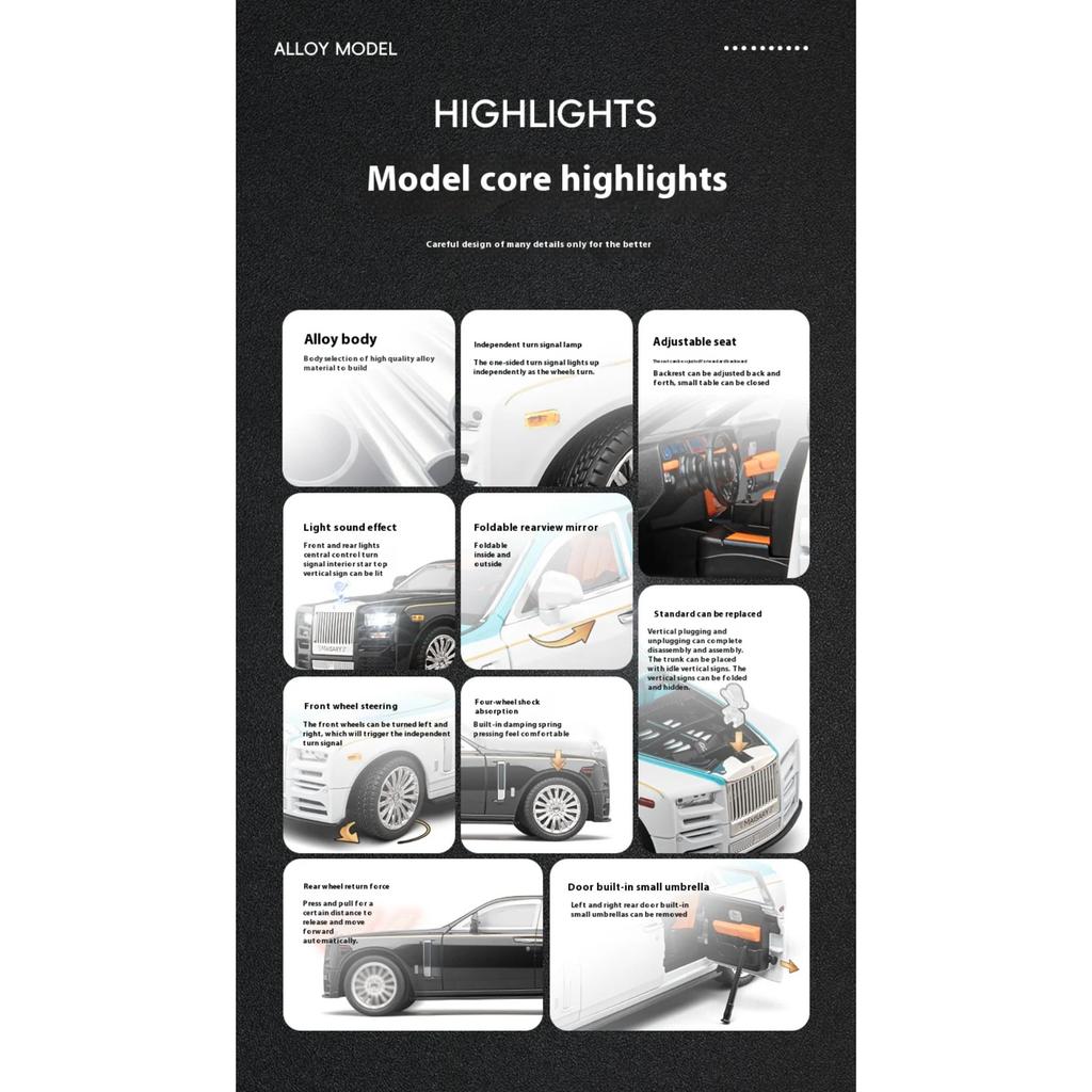 Simulated 1/22 Rolls-Royce Phantom Model Toy, Alloy Die-cast Car Model, Suitable for Boys' Birthday Gifts, Collection Ornaments