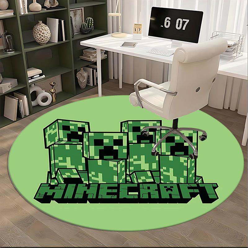 Minecraft Creeper Stolmatta Rund Matta-Kontorsmatta, Maskintvättbar, Halkfri, Lämplig för Vardagsrum, Sovrum