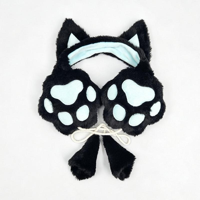 Soft Ear Covers In a Plush Cats Ear Headband with Paws Pad, Decorative Earmuffs for Casual Winter Outdoor, Daily Cold Weather Warmth