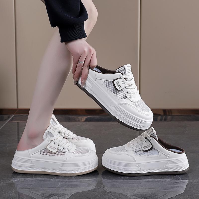 Half bag slippers can be worn outside. White shoes for women, breathable mesh, versatile, thick sole, thin, casual and comfortable women's shoes