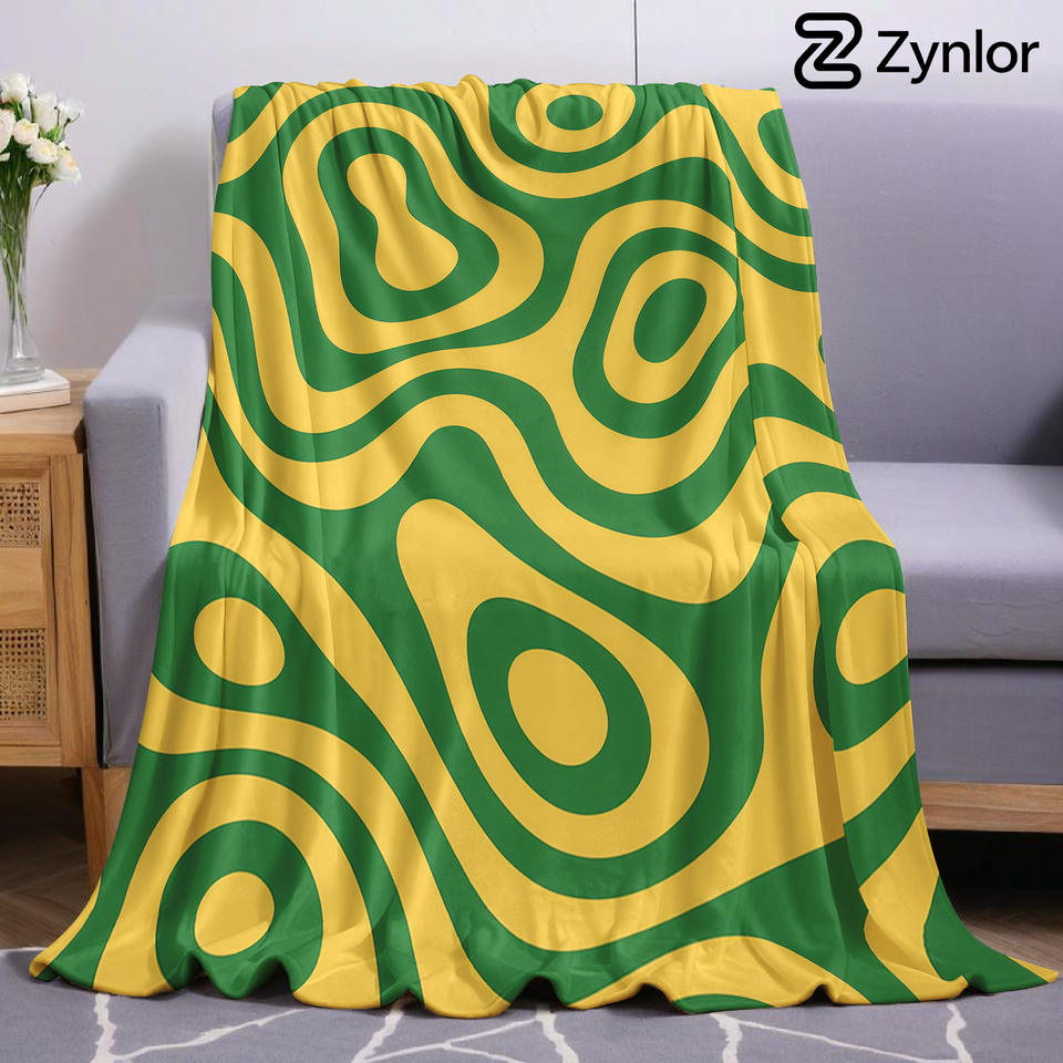 Green Yellow Swirl Abstract Cartoon Anime Print Flannel Blanket Soft Warm Throw for Kids Bedroom Sofa Bed Christmas Office Car