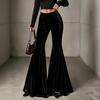 Women's High Waist Flared Pants, Elastic Waist Color Loose Casual Trousers