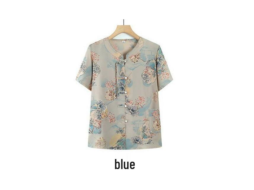 Mother's Day Chinese Style Summer Blouse - Short-Sleeved, Middle-Aged Women's Fashion Top