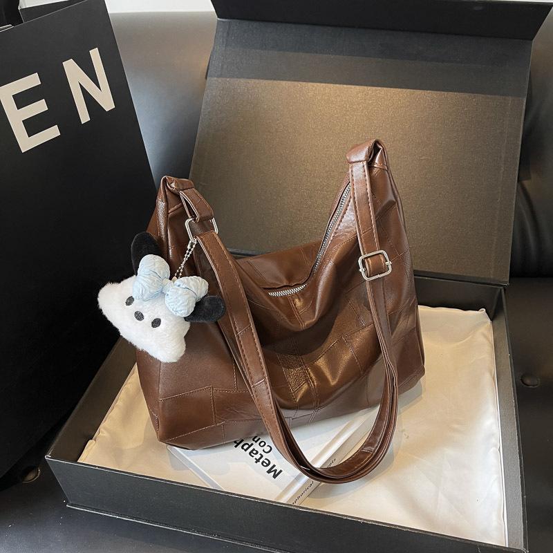 

Lazy wind messenger bag 2025 new trendy fashion versatile silver casual commuter shoulder bag large capacity tote bag коричневий