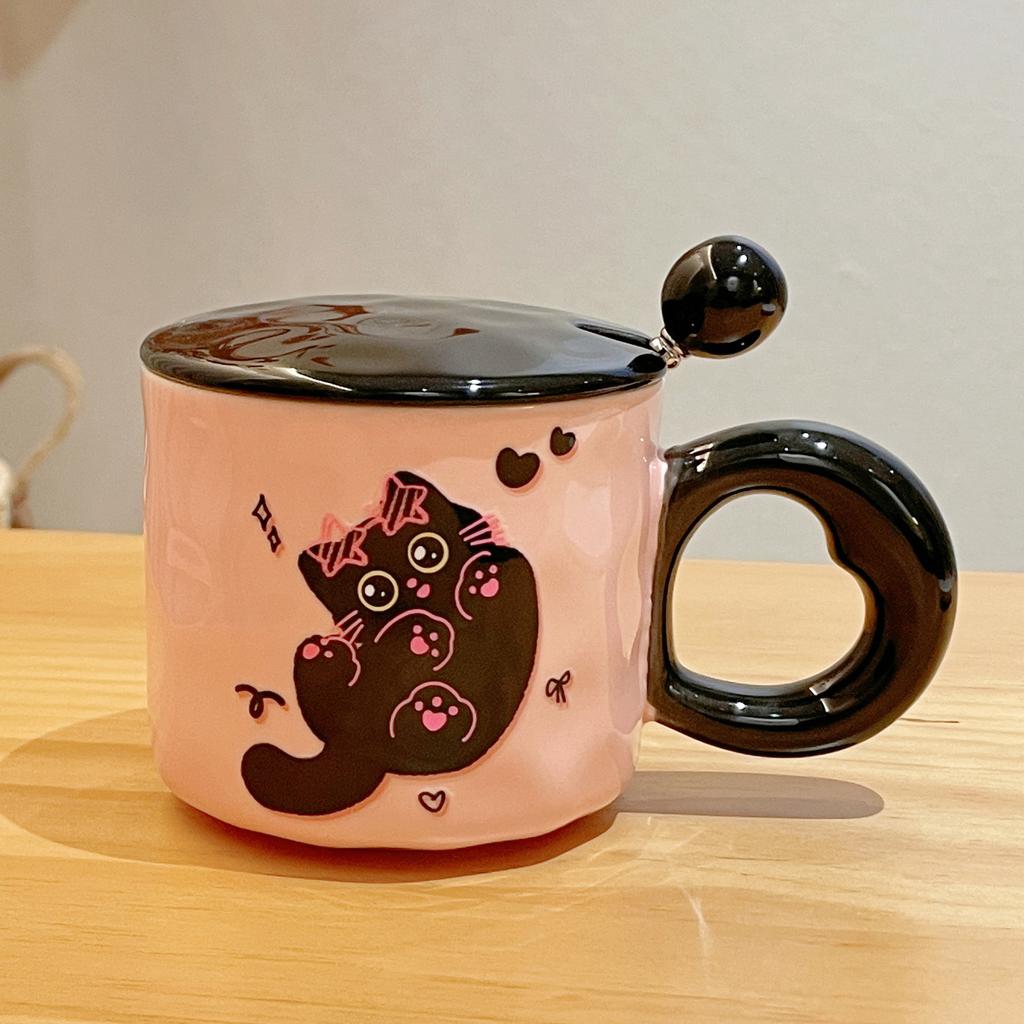 New Birthday Gift for Girls Cute Cat Cup Ceramic Mug with Lid Practical Souvenir Gift Box