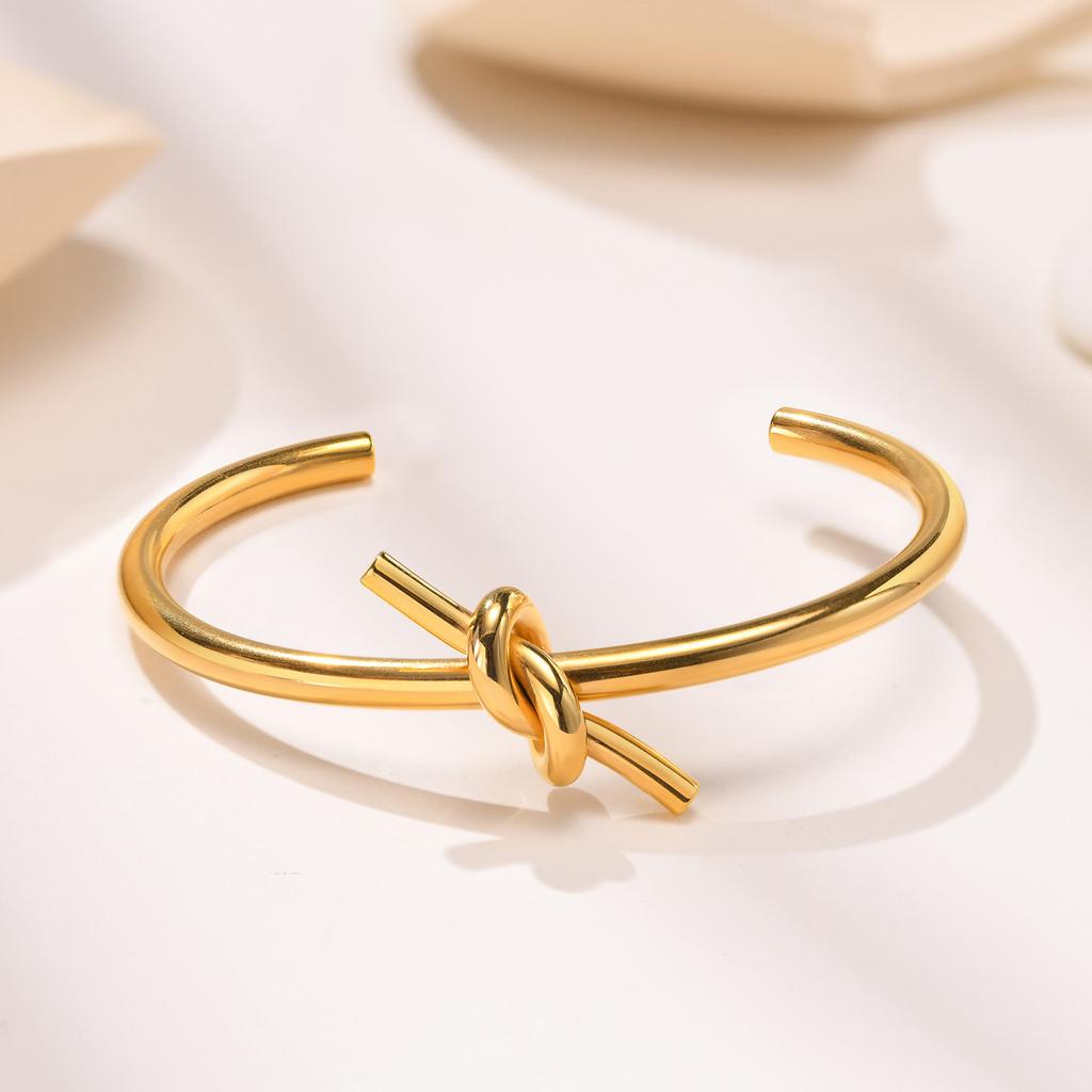 Candid Style Knot Cuff Bangle for Women,Gold Color Stainless Steel Elegant Tie Charm Bracelets, BFF Sisters Party Jewelry