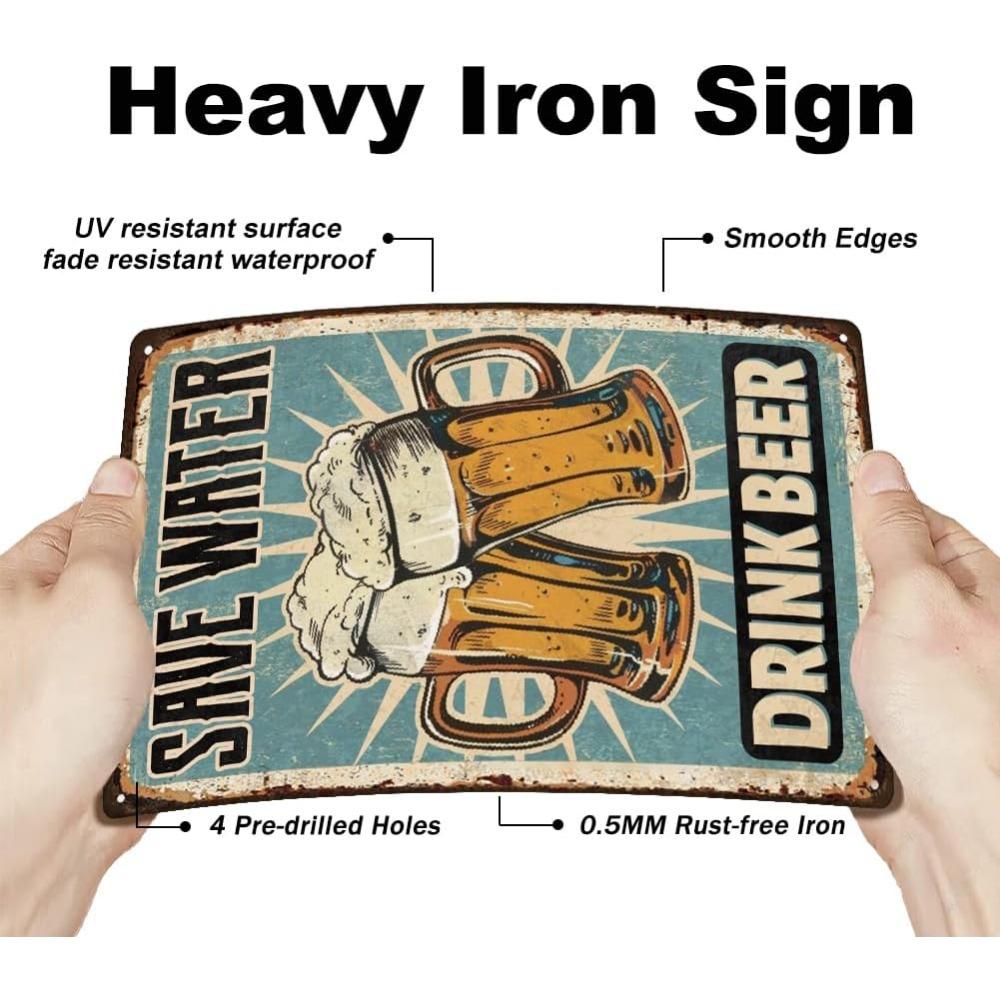 1 Pc Beer Metal Sign Bar Tin Signs Save Water Drink Beer Vintage Art Sign Retro Metal Poster Funny Beer Sign for Bars Pub
