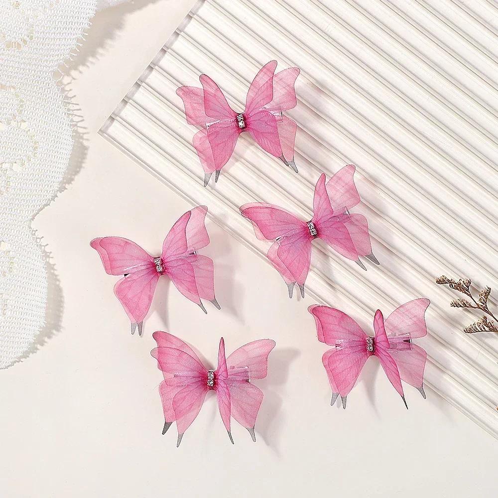 5 Stück/Set Schmetterling Haarspangen Prinzessin Mesh Doppellagig für Mädchen Kinder Hübsche Haarnadeln Geburtstagsgeschenk Haarschmuck