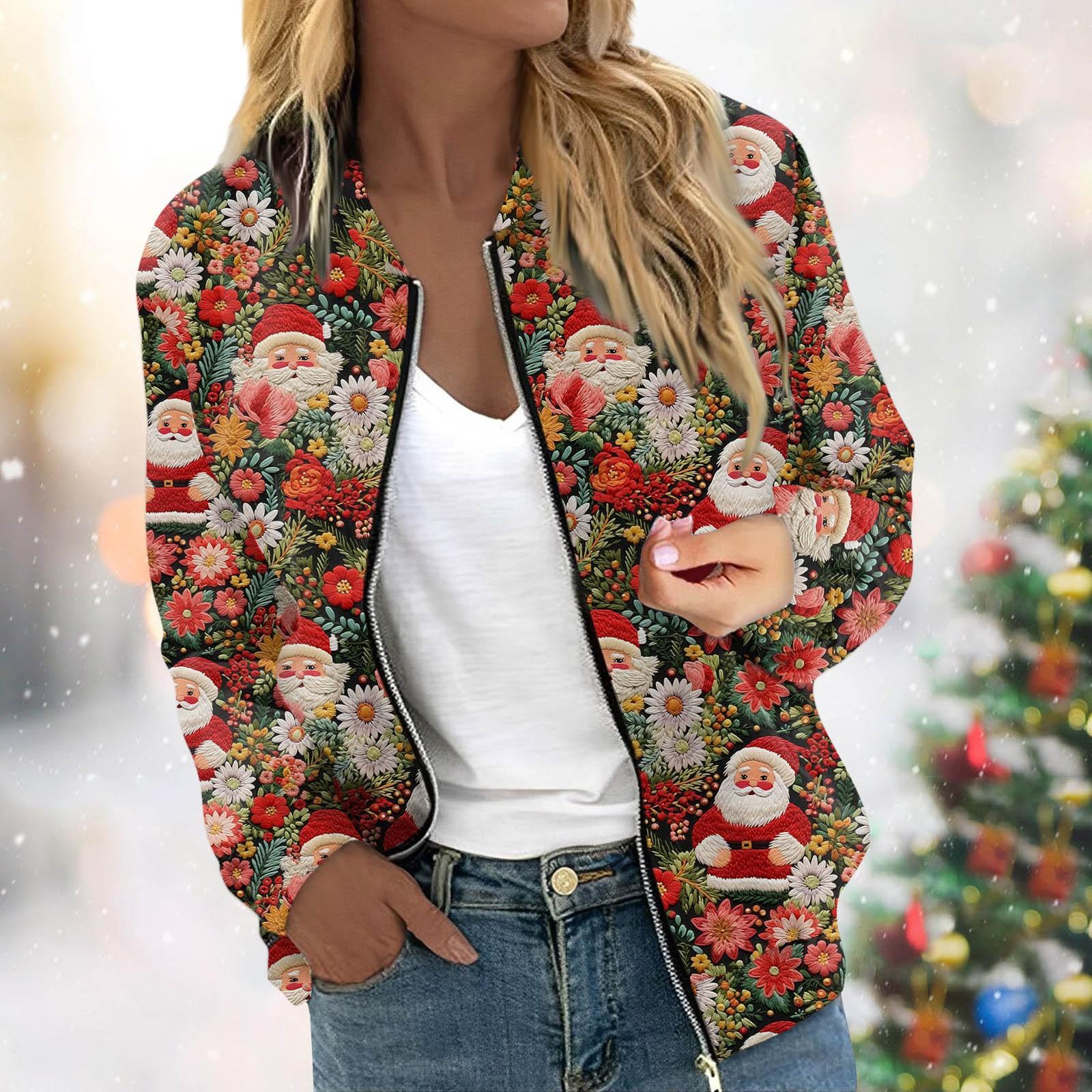 Veste Fleurie Femme, Veste De Sport Femme À Manches Longues Manteau Cardigan Top Blouson De Survêtement Légère Imprimé Fleur Avec Poches Doudoune Courte Avec Fermeture Éclair Sur Toute La Longueur