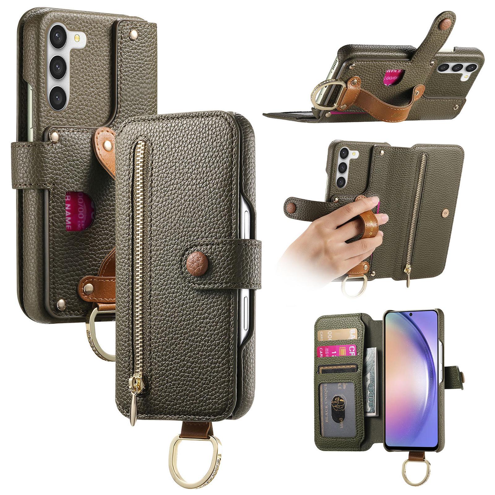 

For Samsung Galaxy S23+ Case RFID Blocking Zipper Wallet PU Leather Mobile Cover Green