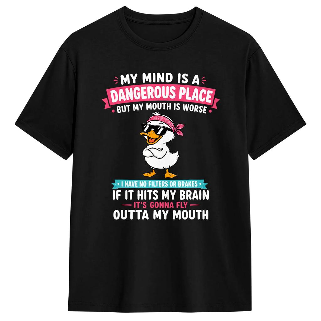 My Mind Is A Dangerous Place But My Mouth Is Worse Cat Funny Tshirt Unisexs Streetwear Tshirts Summer O Neck Hipster Tees Casual