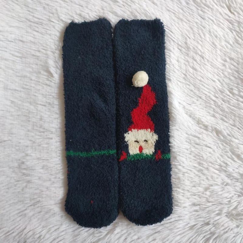 Autumn/Winter Coral Fleece Cartoon Socks - Half Fleece Sleep Women's Socks with 3D Embroidery Christmas Socks