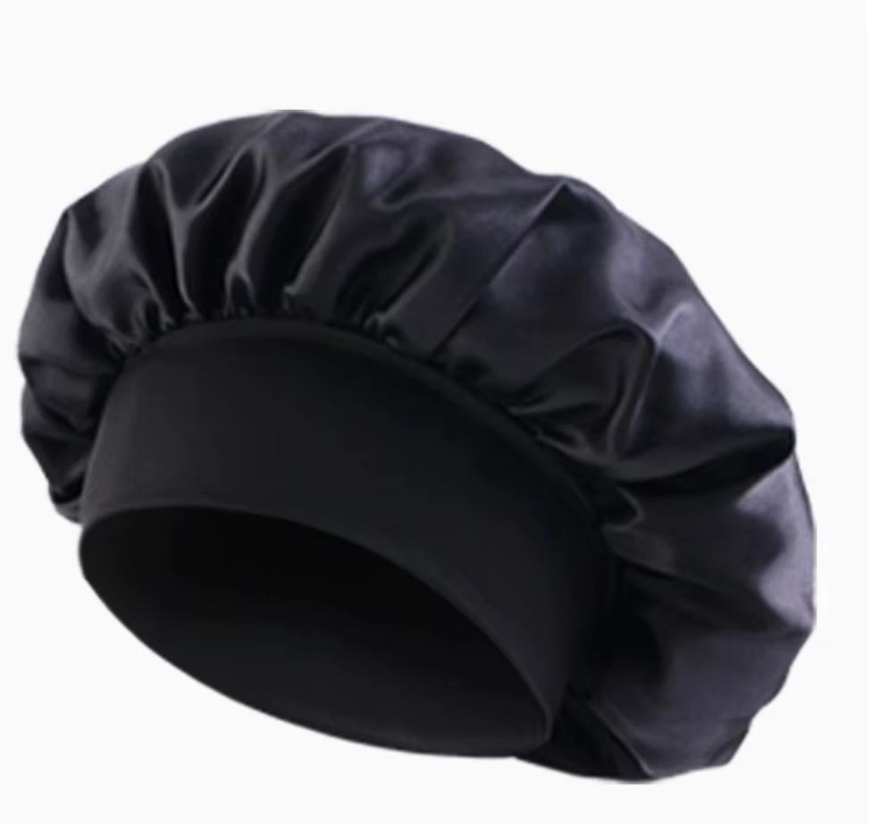 Wide-brimmed high-elastic satin nightcap, women's beauty salon hair care hat, confinement chemotherapy cap