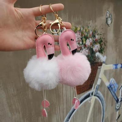 Flamingo Key Chain Roztomilý kreslený imitace Rex Králičí kožešina míč přívěsek Bag příslušenství