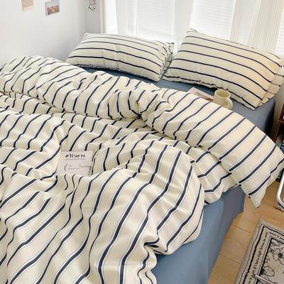 Korean Minimalist Striped Cotton Bedding Set: Duvet & Fitted Sheets for 1.8 Bed